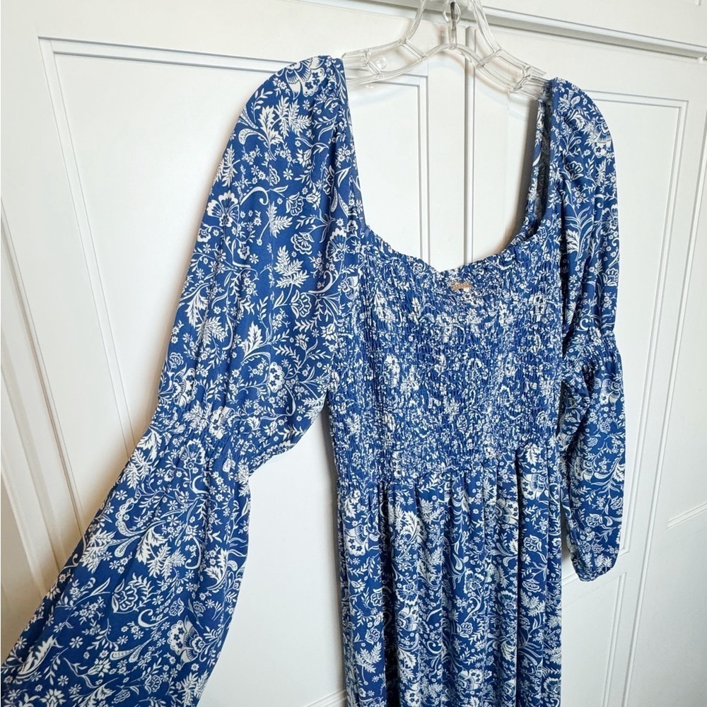 Cabana Life Aspen Puff Sleeve Blue Maxi Dress Sz Large Smocked Top Travel - Picture 7 of 16